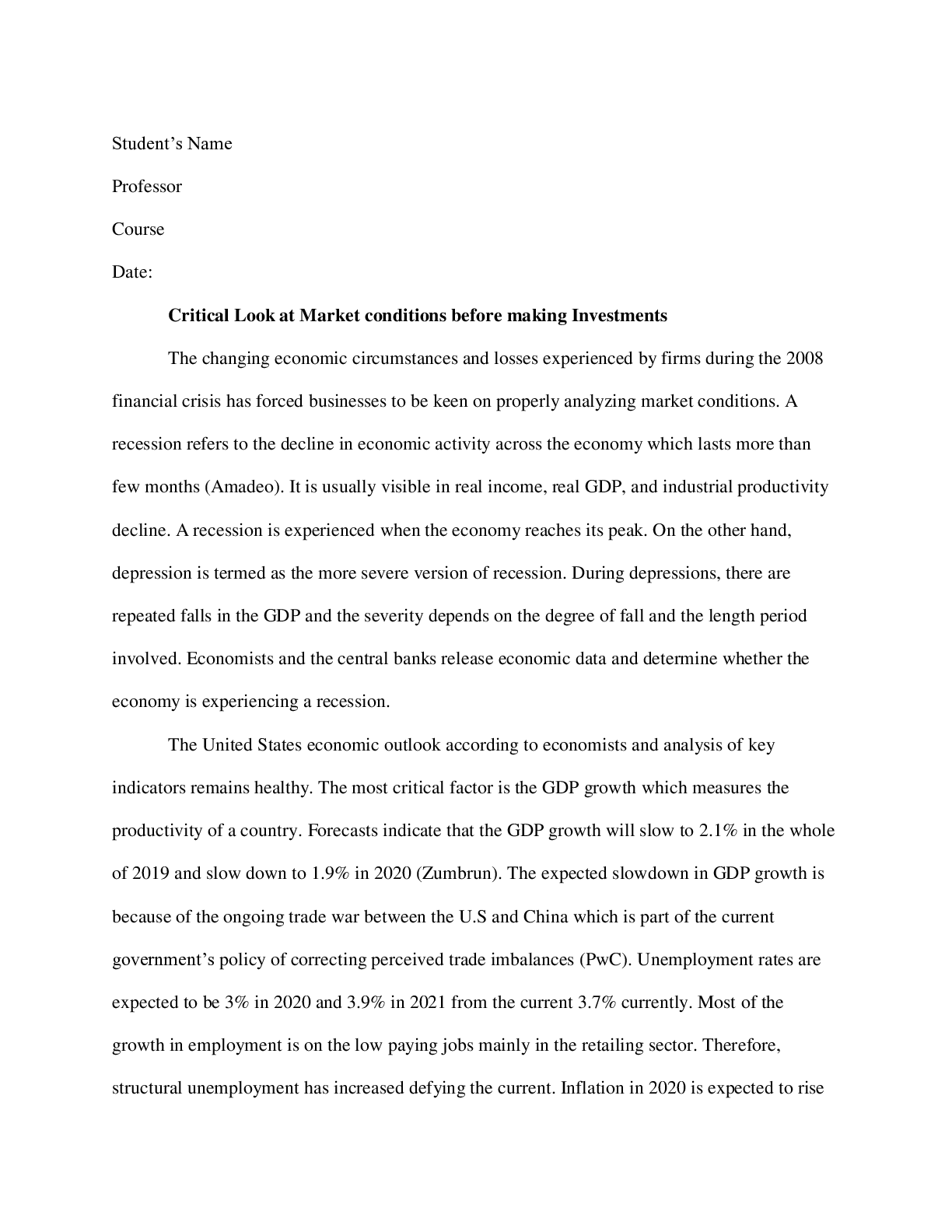 Preview image for Critical Look at Market conditions before making Investments
